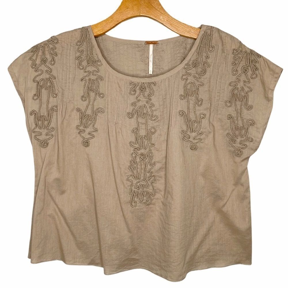 Free People Brown Embroidered Quills Cropped Top Size Small - Picture 5 of 14